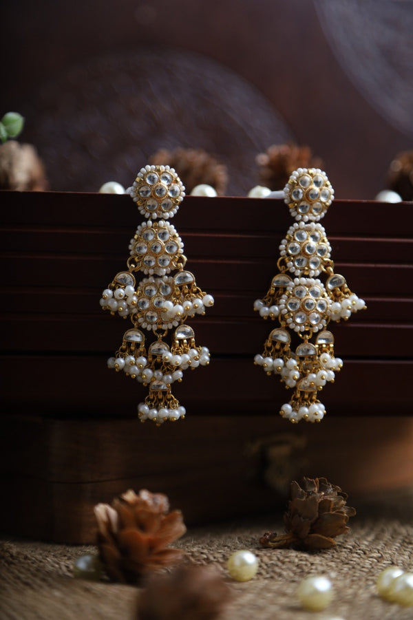 SJE1073- White Colour Gold Plated Jadau Kundan Dangler Earrings