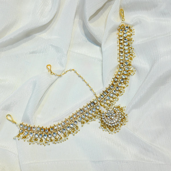 SJMP1004- White Colour Gold Plated Jadau Kundan Mathapatti