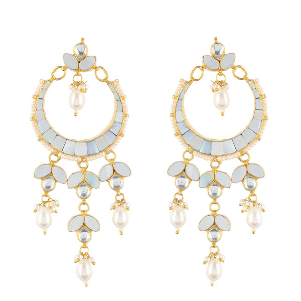 SJE1083- White Colour Gold Plated Mother of Pearl Chandbali Earrings