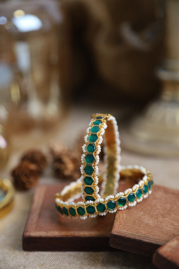 SJB1015- Green Colour Gold Plated Jadau Kundan Bangle