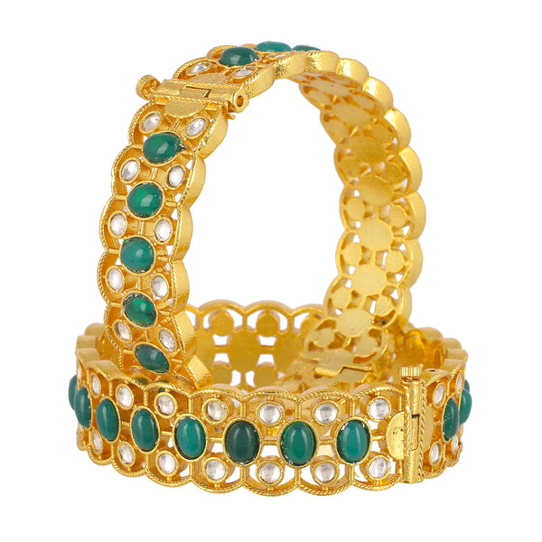 SJB1016- Green and White Colour Gold Plated Jadau Kundan Bangle