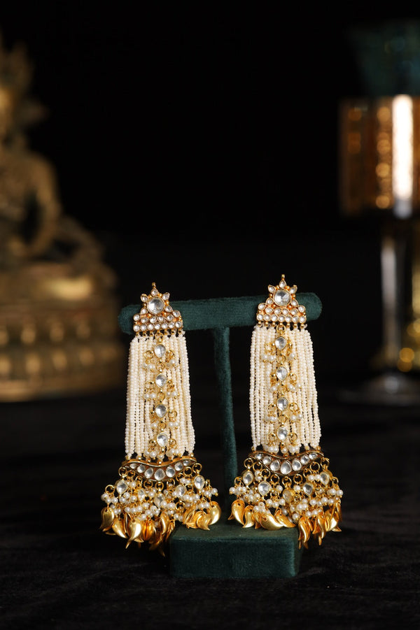 SJE1078- White Colour Gold Plated Jadau Kundan Dangler Earrings