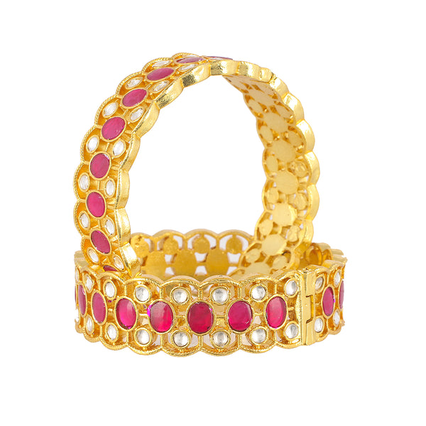 SJB1016- Pink and White Colour Gold Plated Jadau Kundan Bangle