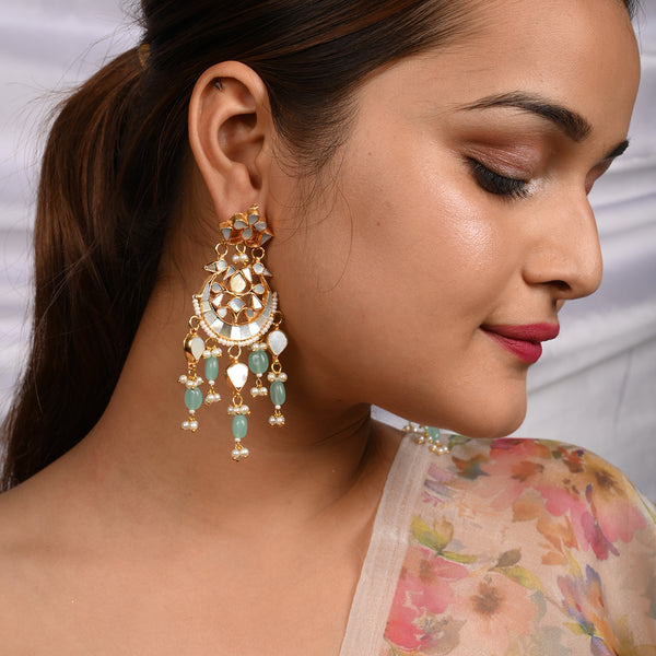 SJE1084- White Colour Gold Plated Mother of Pearl Chandbali Earrings