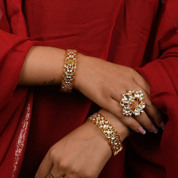 SJB1016- White Colour Gold Plated Jadau Kundan Bangle