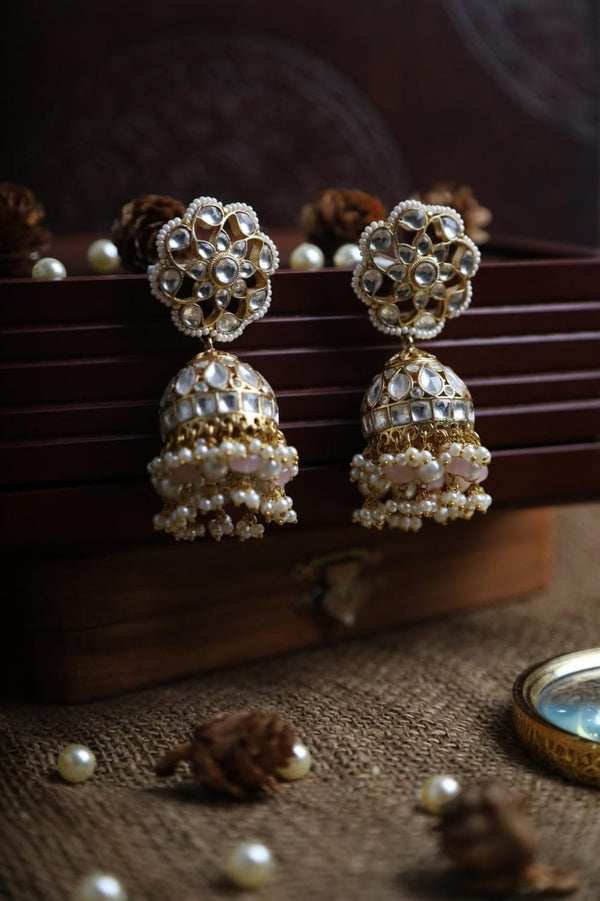 SJE1061- White Colour Gold Plated Jadau kundan Jhumki Earrings