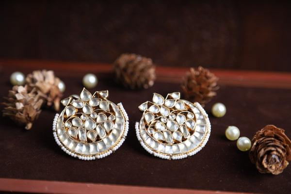 SJE1066- White Colour Gold Plated Jadau Kundan Studs Earrings