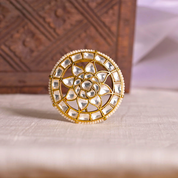 SJJP0013- White Colour Gold Plated Jadau Kundan Juda Pin