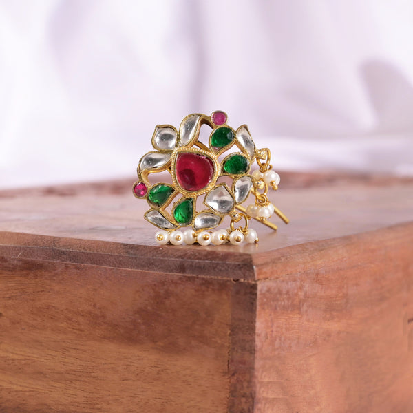 SJJP0014- Multi Colour Gold Plated Jadau Kundan Juda Pin