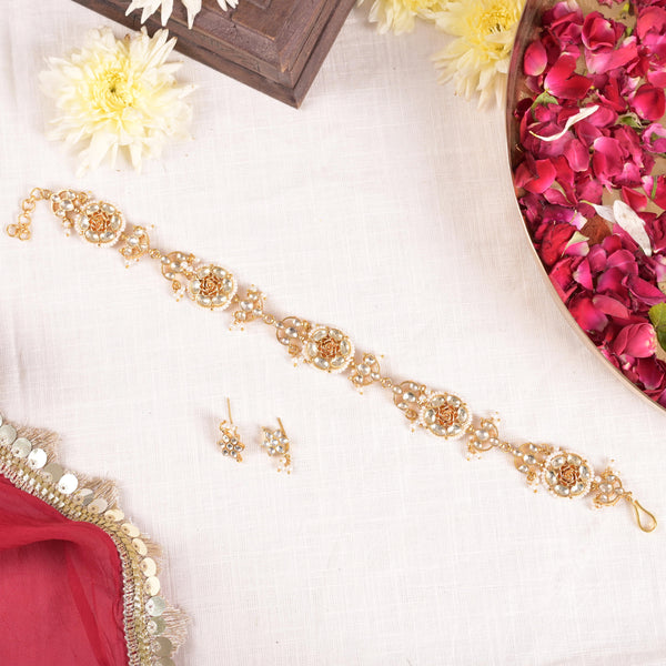 SJN1158- White Colour Gold Plated Jadau Kundan Choker Set