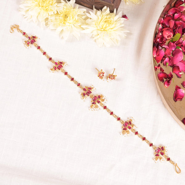 SJN1157- Red Colour Gold Plated Jadau Kundan Choker Set