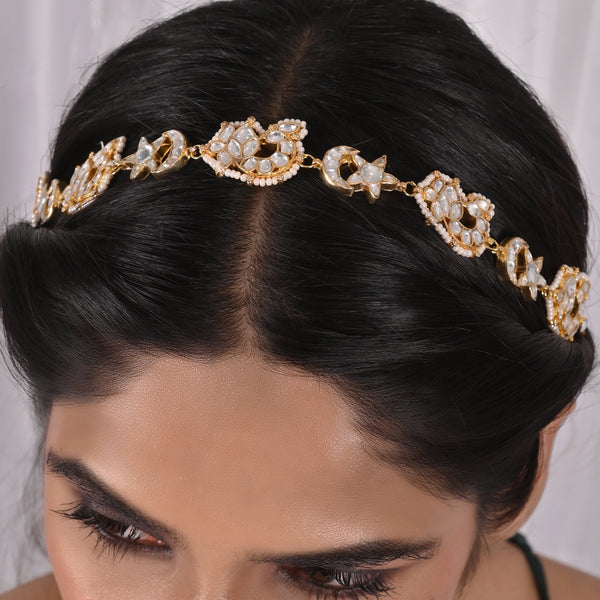 Peony Peacock Chand Kundan Headband