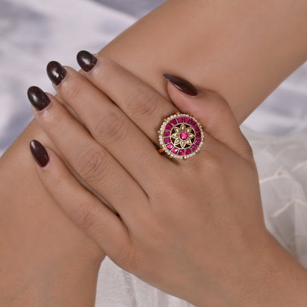 Meren Pink Jadau Kundan Ring