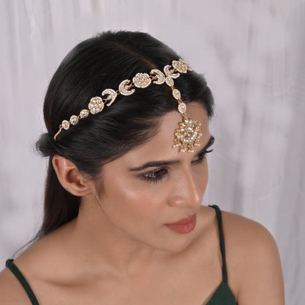 Dyedsolidago Chand Kundan Headband/Sheeshphool