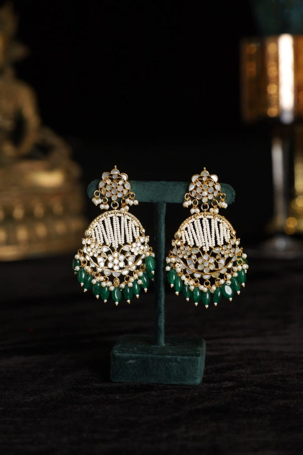 SJE1045- White Colour Gold Plated Mother of Pearl Chandbali Earrings