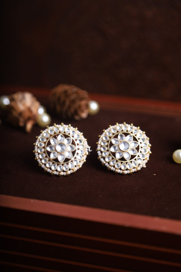 SJE1065- White Colour Gold Plated Jadau Kundan Studs Earrings