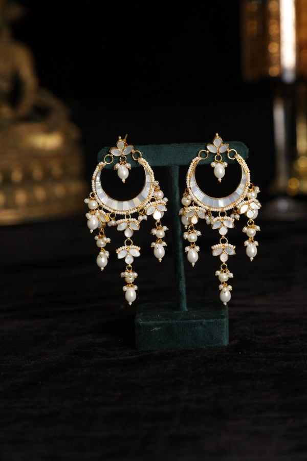 SJE1083- White Colour Gold Plated Mother of Pearl Chandbali Earrings