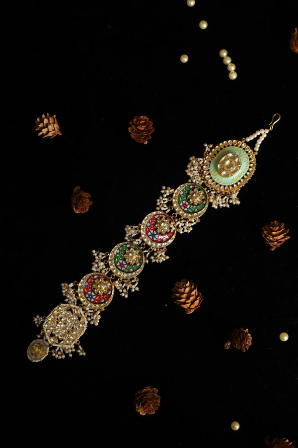 SJBR0010- Multi Colour Gold Plated Jadau Kundan Meenakari Braid