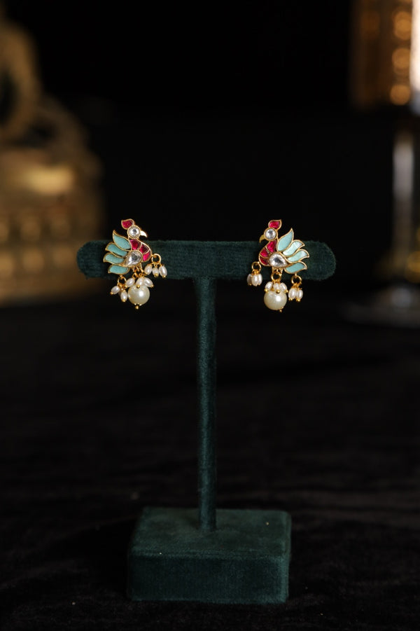 SJE1088- Multi Colour Gold Plated Jadau Kundan Temple Studs Earrings