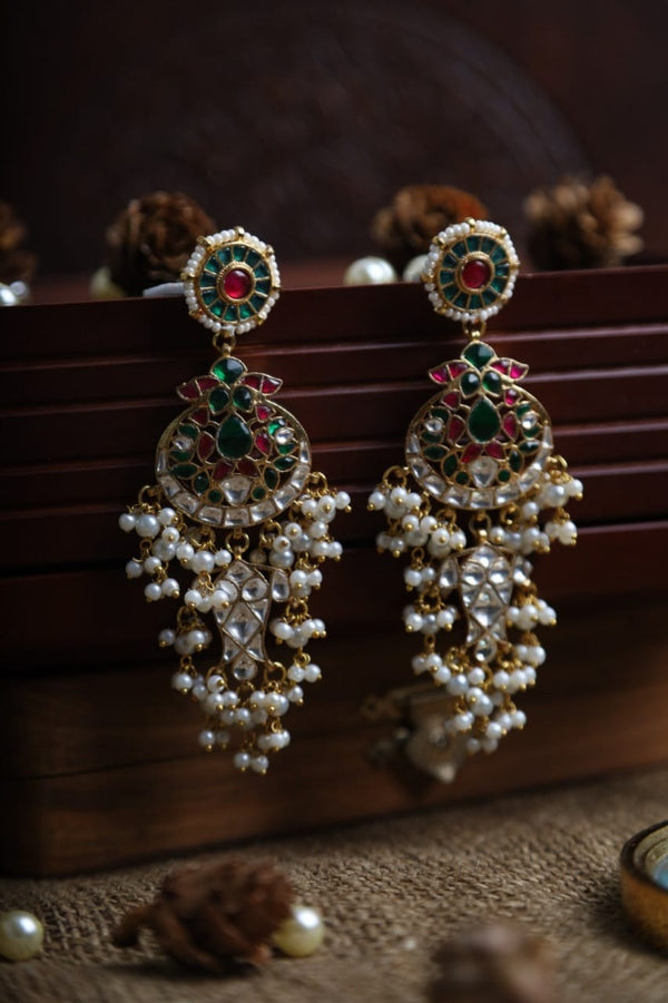 SJE1063- Multi Colour Gold Plated Jadau kundan Dangler Earrings