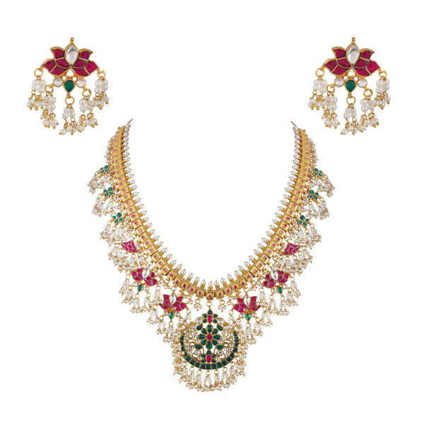 Isabelle Lotua Multi Kundan Red Long Necklace Set