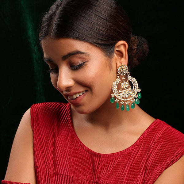 Ahar Kundan Green Earrings