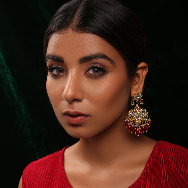 Hansin Kundan Red Earrings