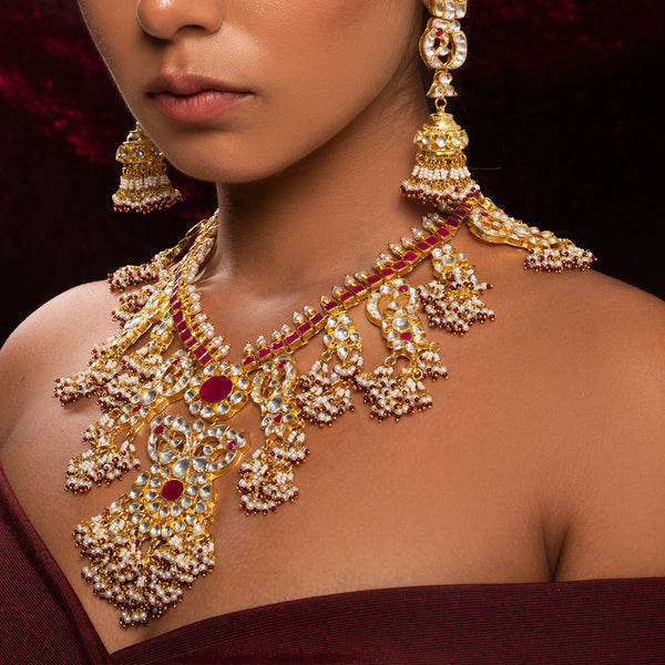 Kakatiya Kadambaḥ Kundan Red Long Necklace Set