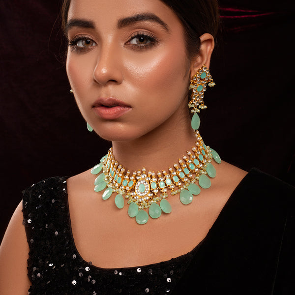 Himaya Aqua Kundan Necklace Set