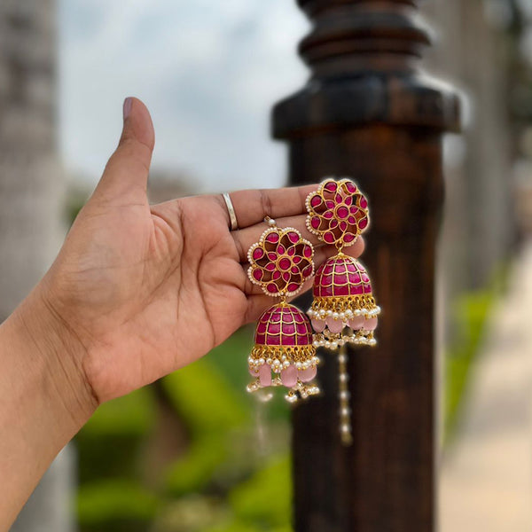 Varnit Kundan Pink Jhumkas