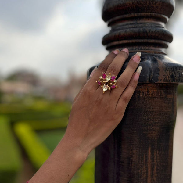 Jayant Pink Phool Kundan Ring