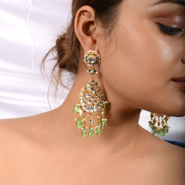 Kaushtubh Long Green Earrings