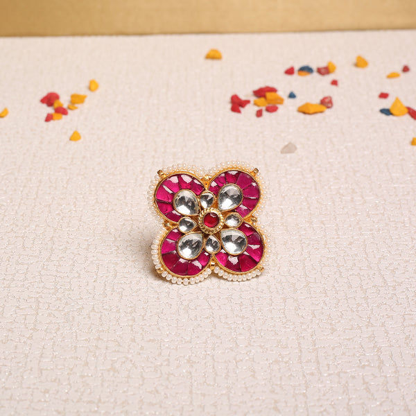 Avin Pushp Pink Kundan Ring