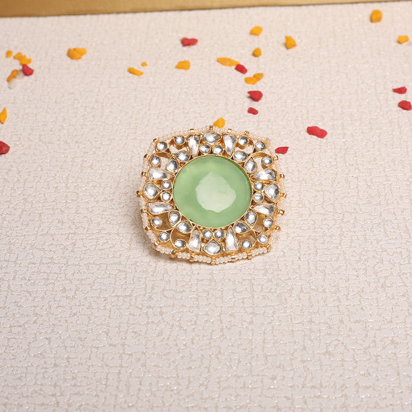 Takshaka Kundan Green Ring