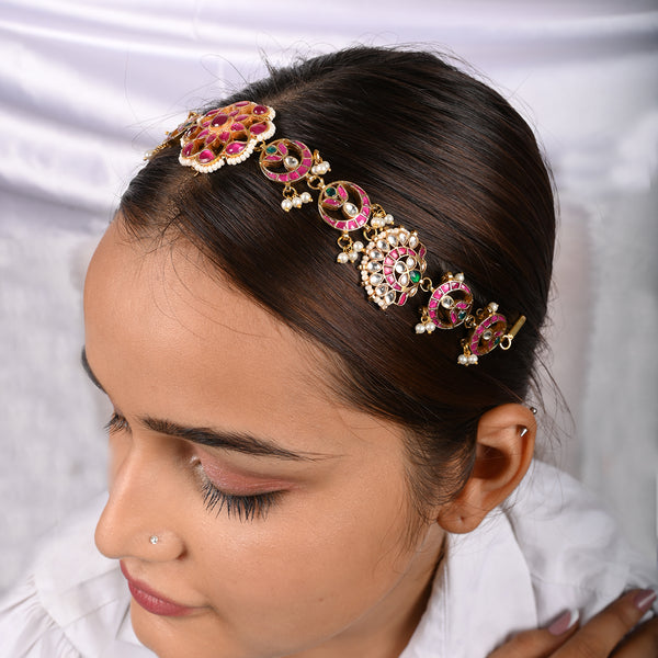 Bougainvillea Kundan Pink Headband/Sheeshphool