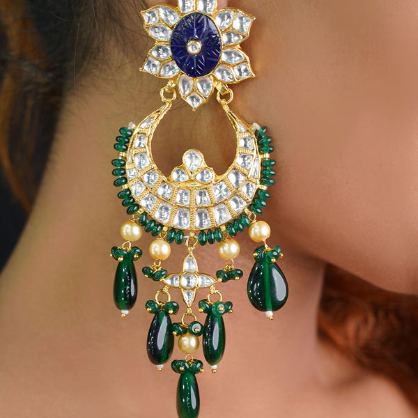 Ekaksh Jadau Green Chanbali Earrings