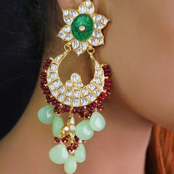 Nirvan Jadau Mint Chandbali Earrings