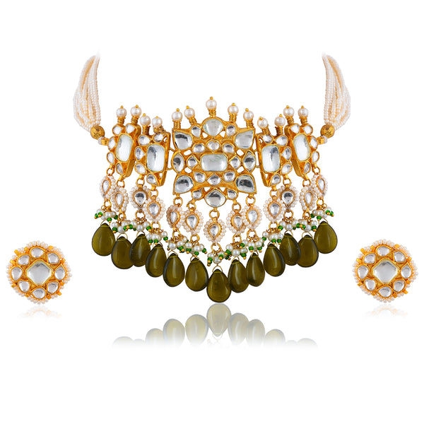 Zifafi Kundan Green Choker Set