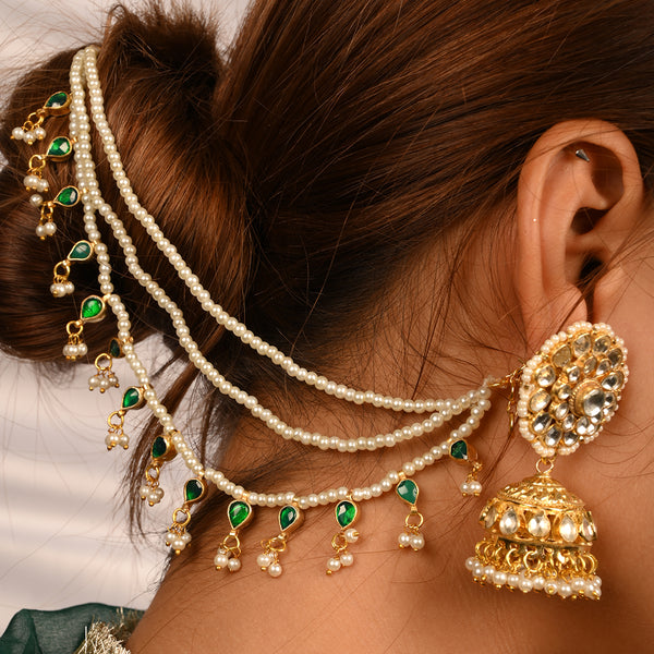 Akshay Pearl Green Kundan Head Chain