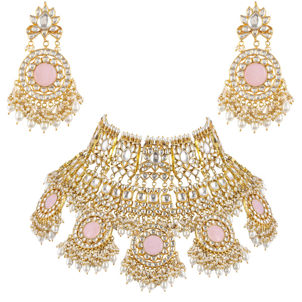 Raavina Lotus Kundan Pink Jadau Necklace Set