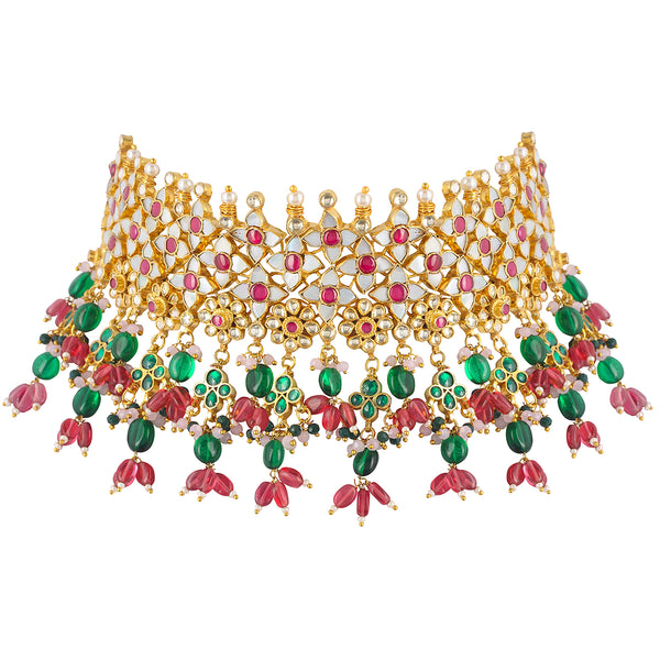 Niwai Mother of Pearl Ruby Kundan Choker Set