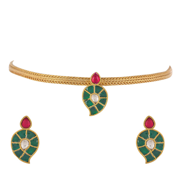 Arthur Gold Plated Green Kundan Mango Hasli