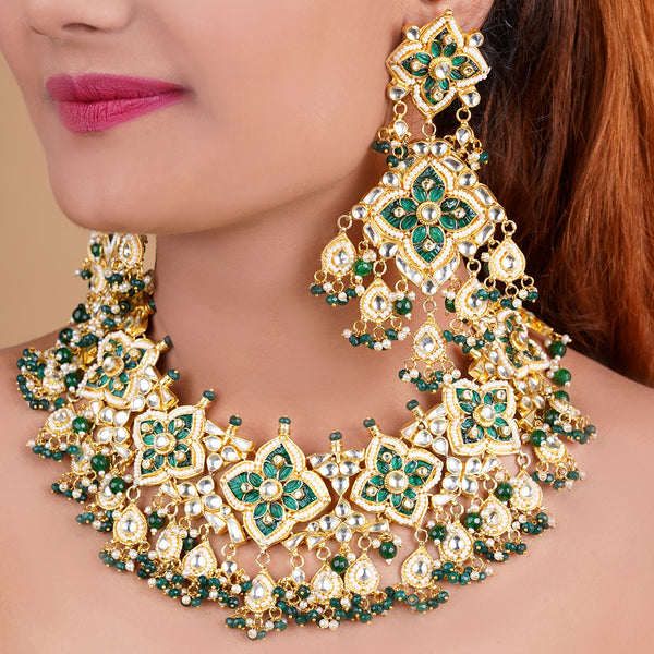 Aarya Green Necklace Set with Tika