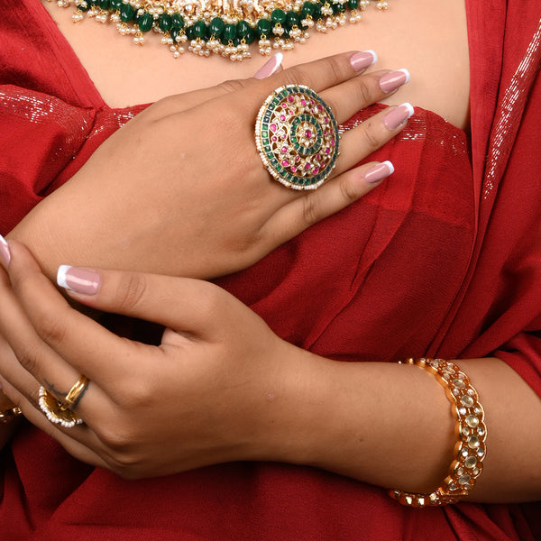 Alemla Traditional Kundan Studded Classic Ring