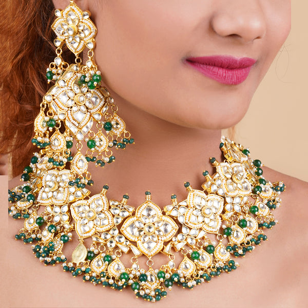 Chahat Jadau Kundan Green Necklace Set