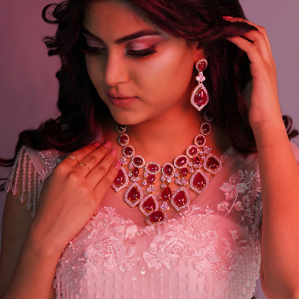 Shagun Red Diamond Necklace Set