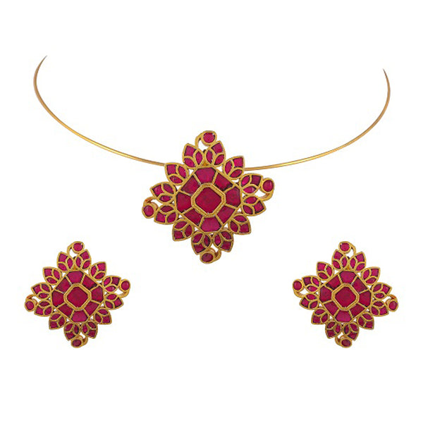 Jules Gold Plated Red Square Kundan Hasli